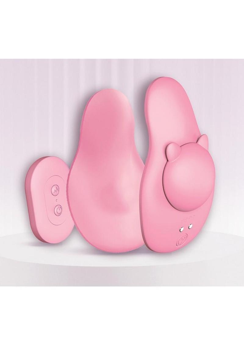 Ultra Here Kitty Kitty Rechargeable Silicone Panty Vibe with Remote Control - Pink